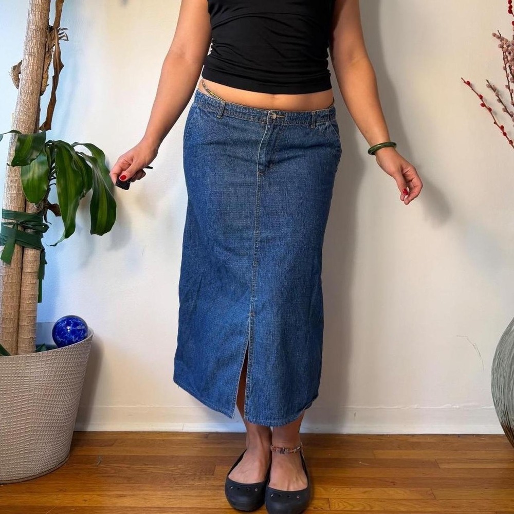 90s Whimsy Cottage Lowrise Denim Midi Skirt Blue 10P